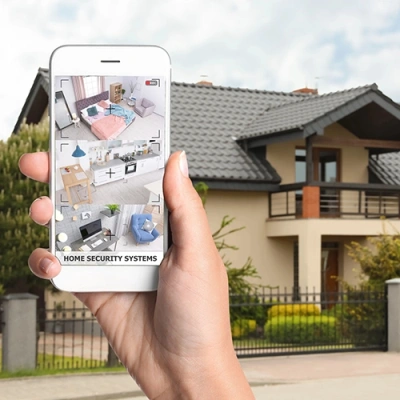 West Bloomfield vivint phone display of cctv live feed in front of a house